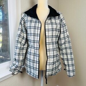 Burton Reversible Hooded‎ Jacket Plaid Black White Quilted Da Nang Snowboarding